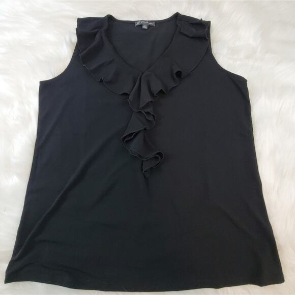 Adrianna Papell New Black Blouse Medium Black Ruffle Knit Dress Tank $49 - Picture 4 of 8